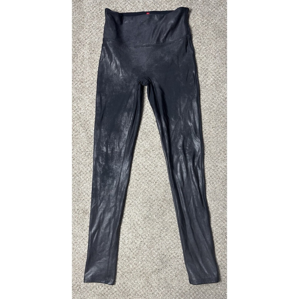 Spanx Faux Leather Leggings Womens Small Petite Mid Rise Black Pull On Stretch - Picture 2 of 9